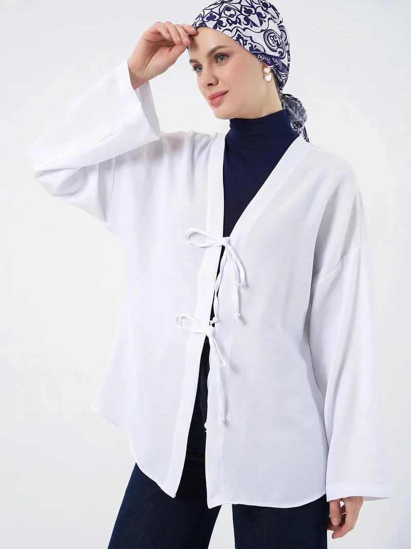 BIG DART BDART Linen Blend Long Sleeve Kimono with Binding Detail